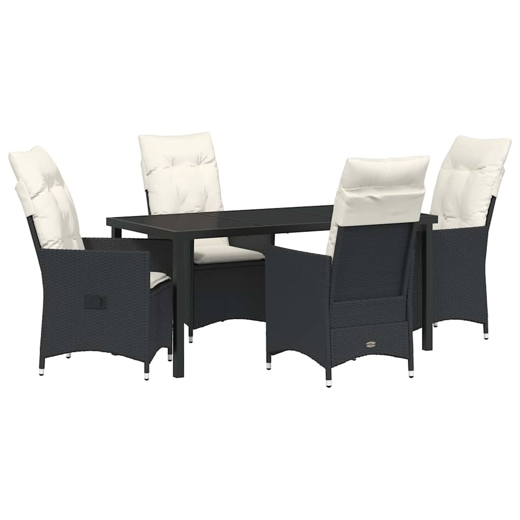 Set da Pranzo per Giardino con cuscino 5 pcs Nero Poly Rattan - homemem39
