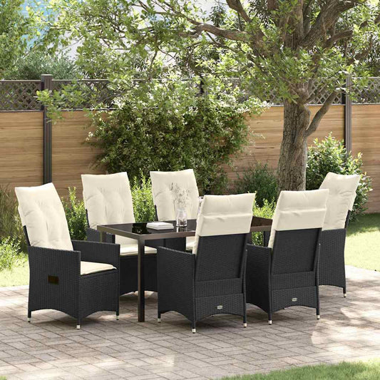 Set da Pranzo per Giardino con cuscino 7 pcs Nero Poly Rattan - homemem39