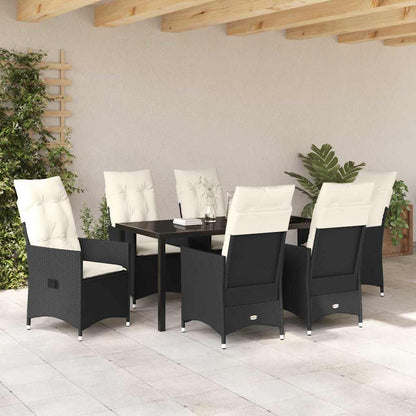 Set da Pranzo per Giardino con cuscino 7 pcs Nero Poly Rattan - homemem39