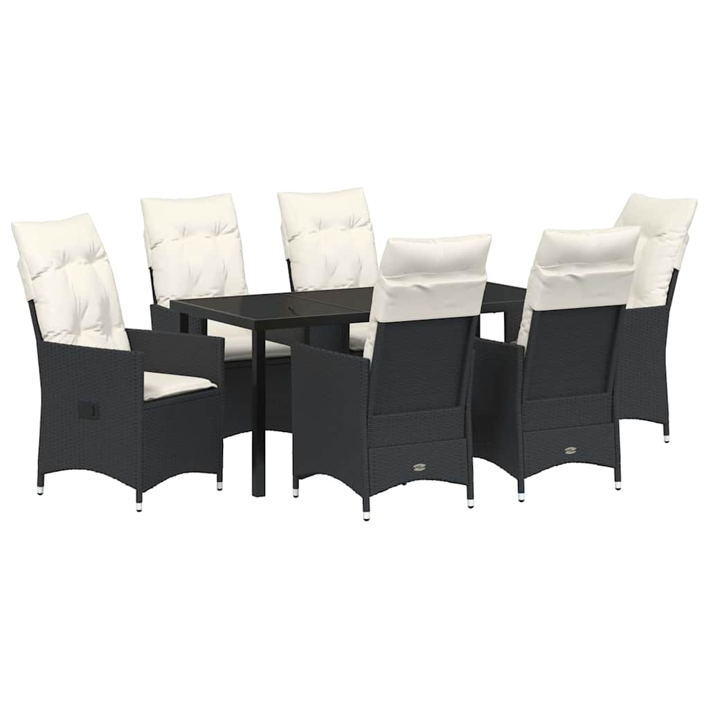 Set da Pranzo per Giardino con cuscino 7 pcs Nero Poly Rattan - homemem39