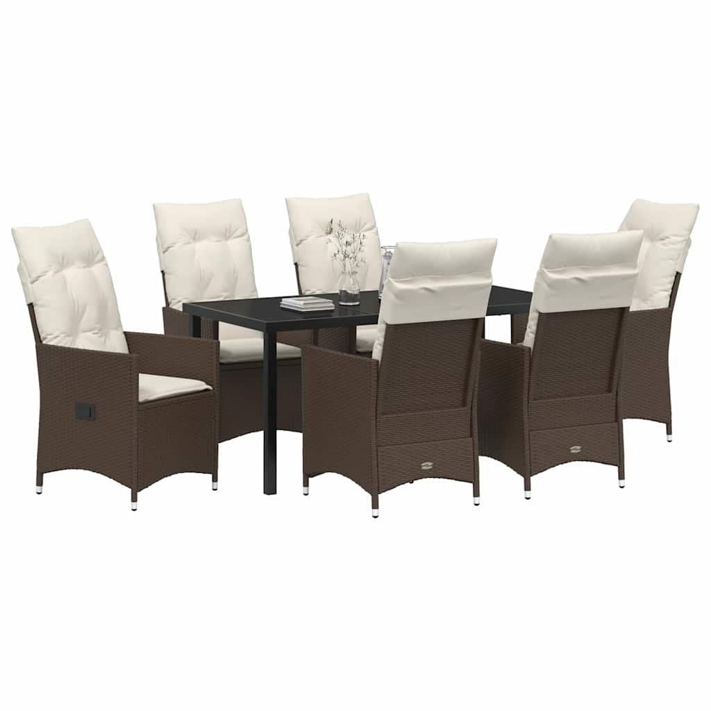 Set da Pranzo per Giardino 7 pcs Marrone Poly Rattan - homemem39