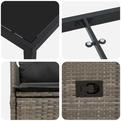 Set da Pranzo per Giardino con cuscino 3 pcs Grigio Poly Rattan - homemem39