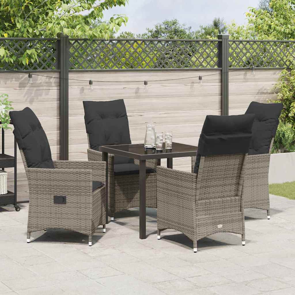 Set da Pranzo per Giardino con cuscino 5 pcs Grigio Poly Rattan - homemem39
