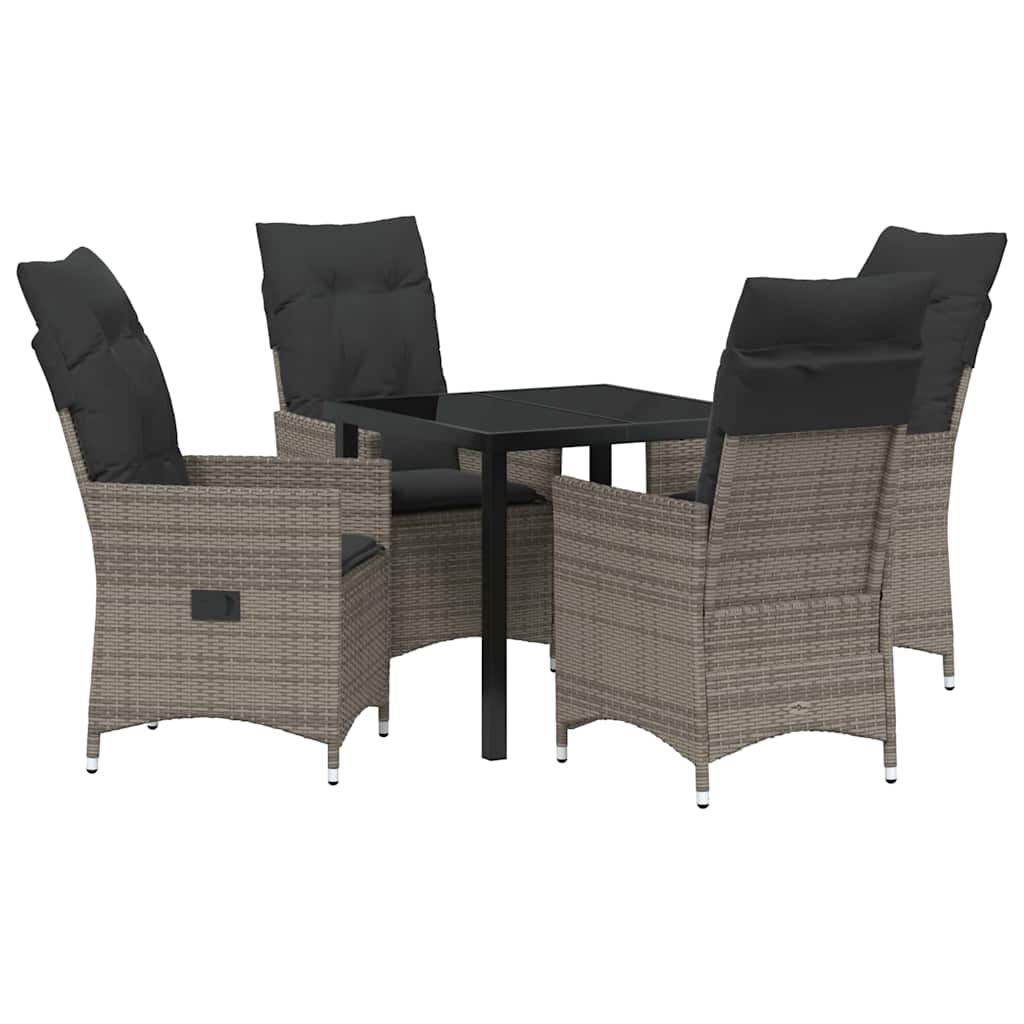 Set da Pranzo per Giardino con cuscino 5 pcs Grigio Poly Rattan - homemem39