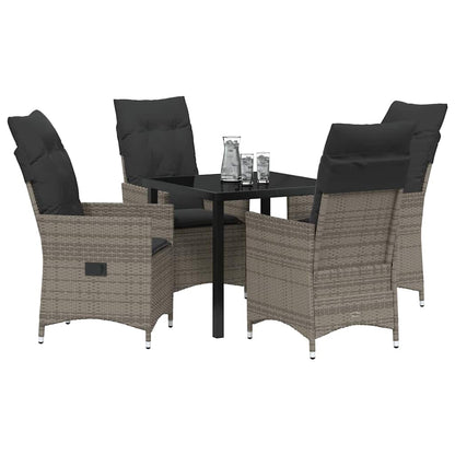 Set da Pranzo per Giardino con cuscino 5 pcs Grigio Poly Rattan - homemem39