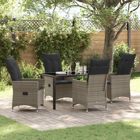 Set da Pranzo per Giardino con cuscino 5 pcs Grigio Poly Rattan - homemem39