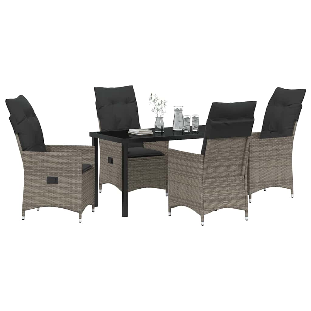 Set da Pranzo per Giardino con cuscino 5 pcs Grigio Poly Rattan - homemem39