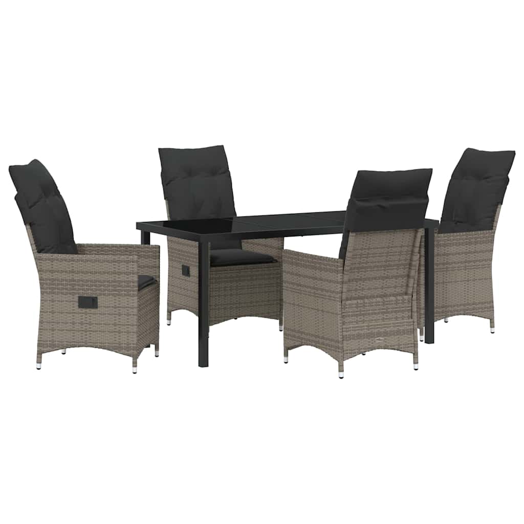 Set da Pranzo per Giardino con cuscino 5 pcs Grigio Poly Rattan - homemem39