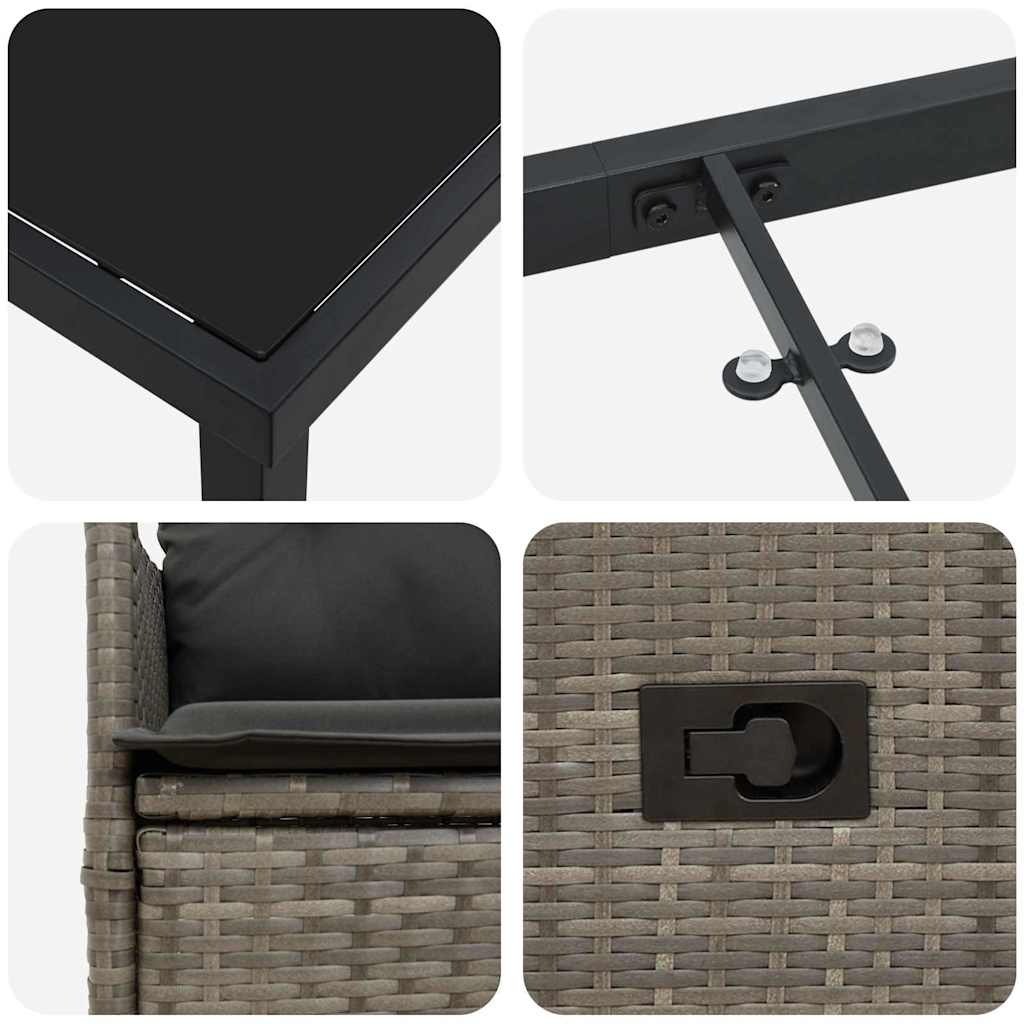 Set da Pranzo per Giardino con cuscino 7 pcs Grigio Poly Rattan - homemem39