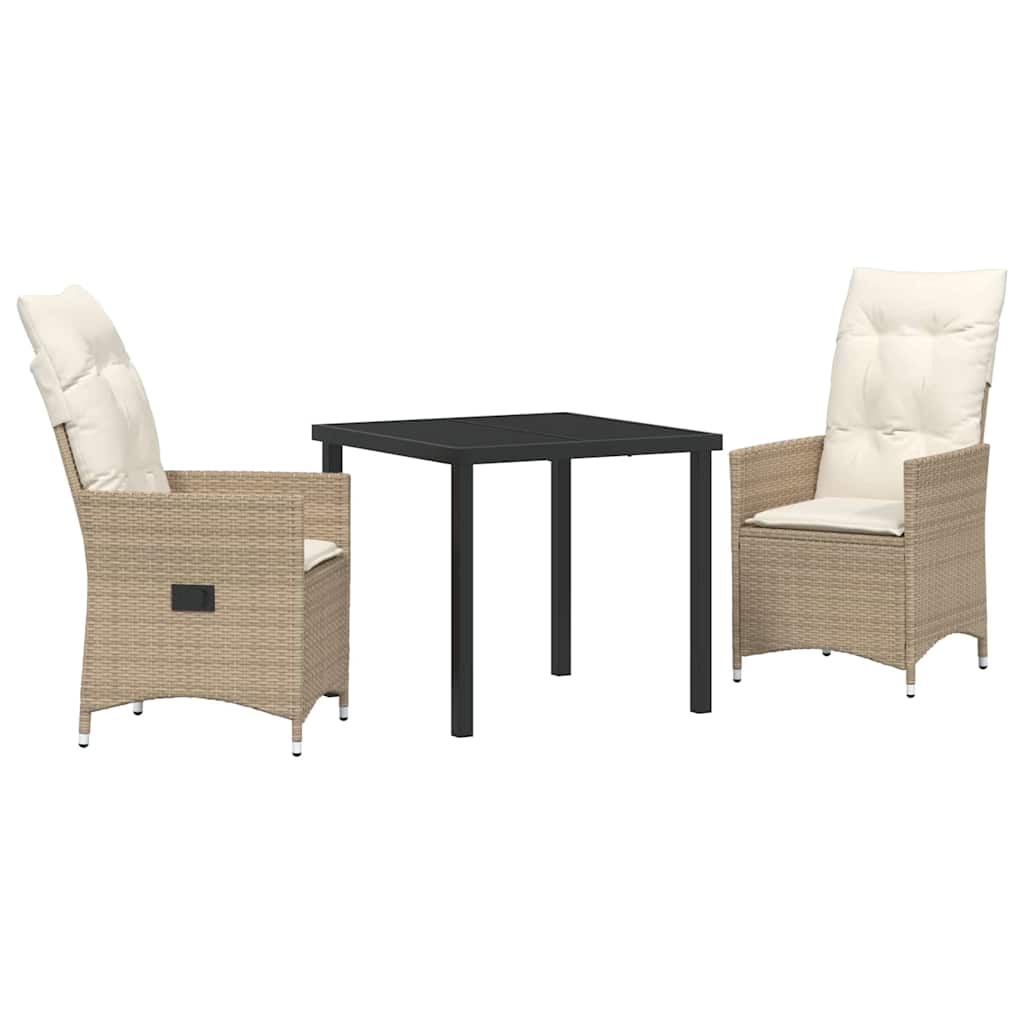 Set da Pranzo per Giardino con cuscino 3 pcs Beige Poly Rattan - homemem39