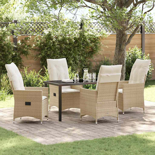Set da Pranzo per Giardino con cuscino 5 pcs Beige Poly Rattan - homemem39