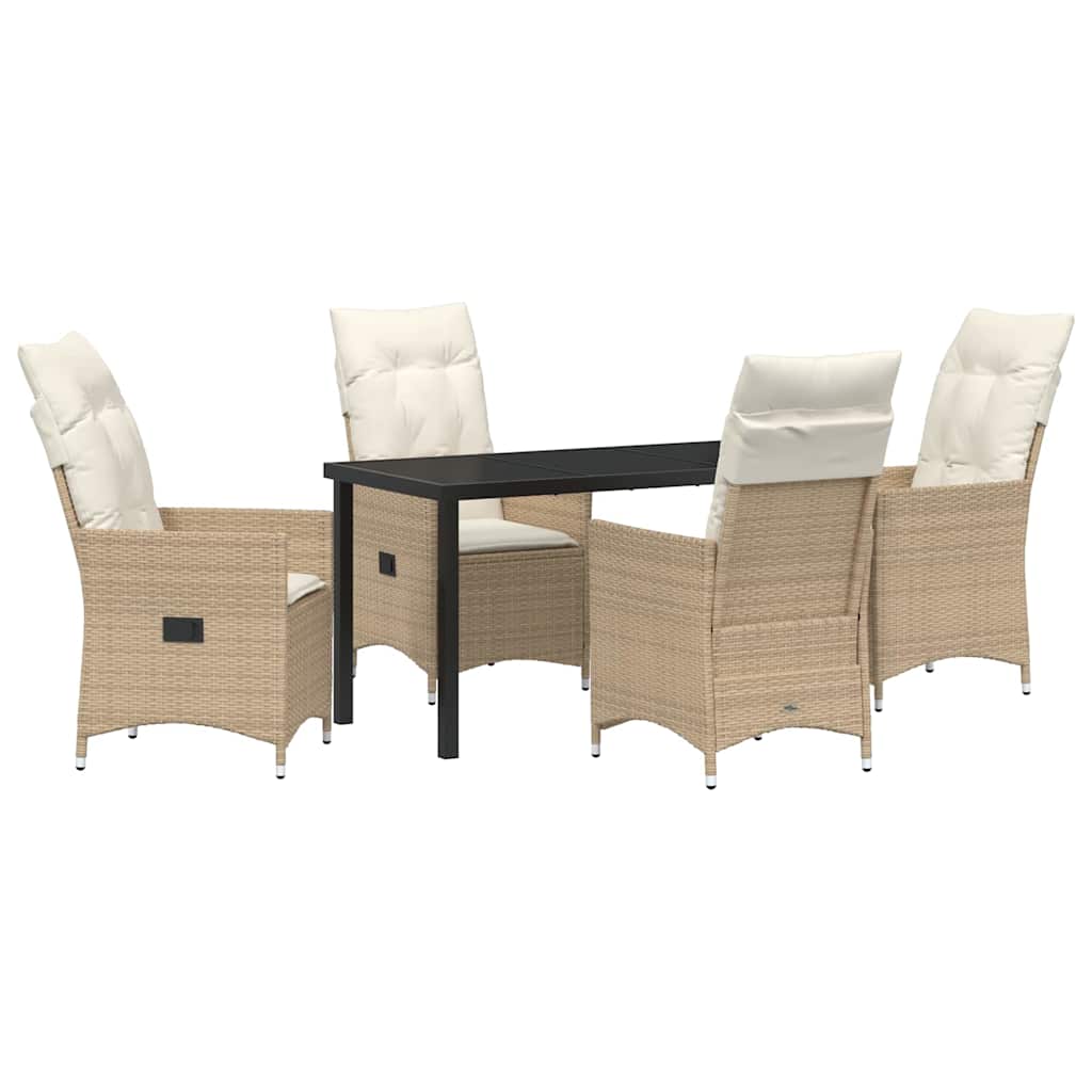Set da Pranzo per Giardino con cuscino 5 pcs Beige Poly Rattan - homemem39