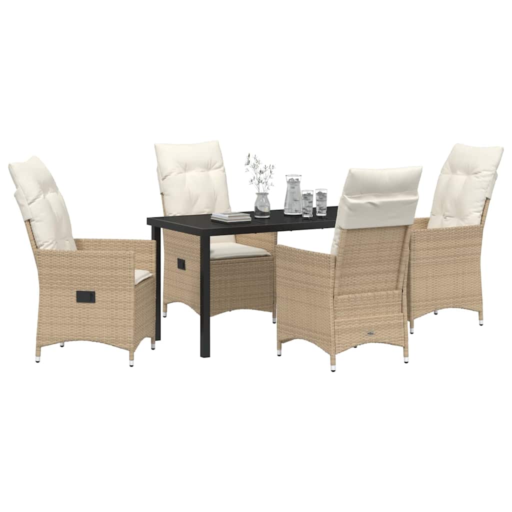 Set da Pranzo per Giardino con cuscino 5 pcs Beige Poly Rattan - homemem39