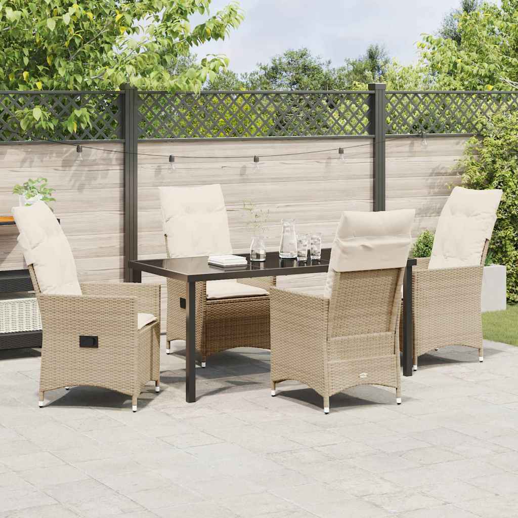 Set da Pranzo per Giardino con cuscino 5 pcs Beige Poly Rattan - homemem39