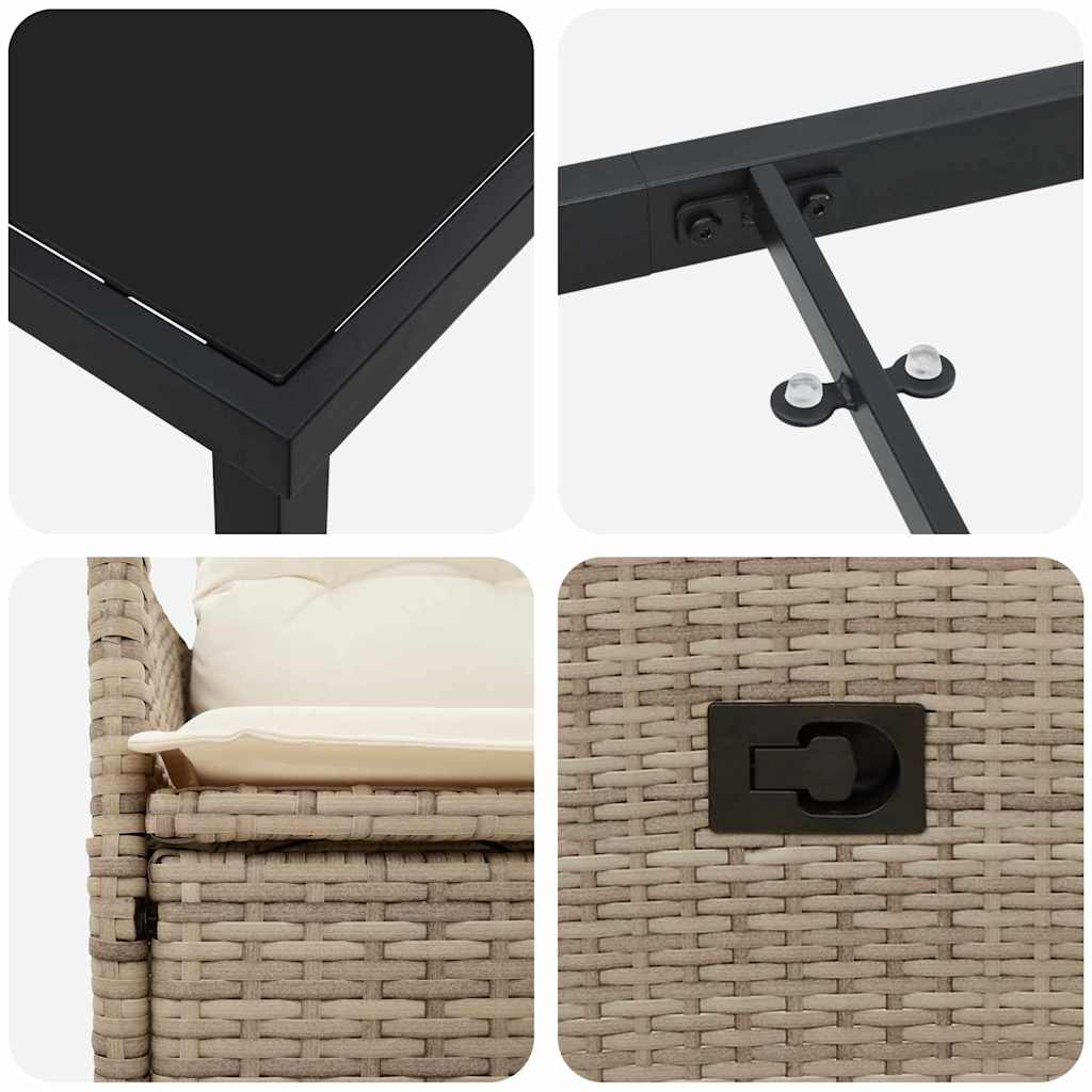 Set da Pranzo per Giardino con cuscino 7 pcs Beige Poly Rattan - homemem39