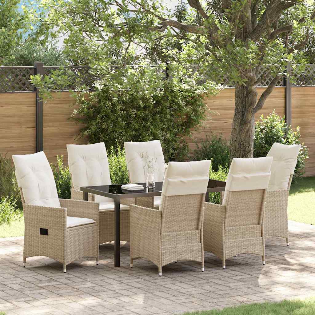 Set da Pranzo per Giardino con cuscino 7 pcs Beige Poly Rattan - homemem39