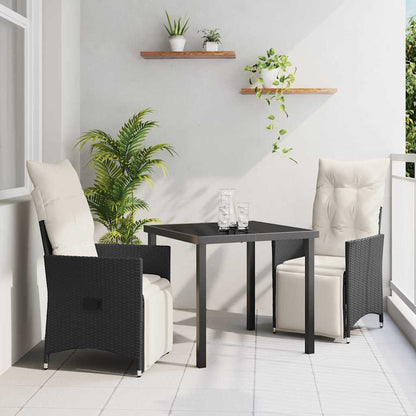 Set da Pranzo per Giardino con cuscino 3 pcs Nero Poly Rattan - homemem39