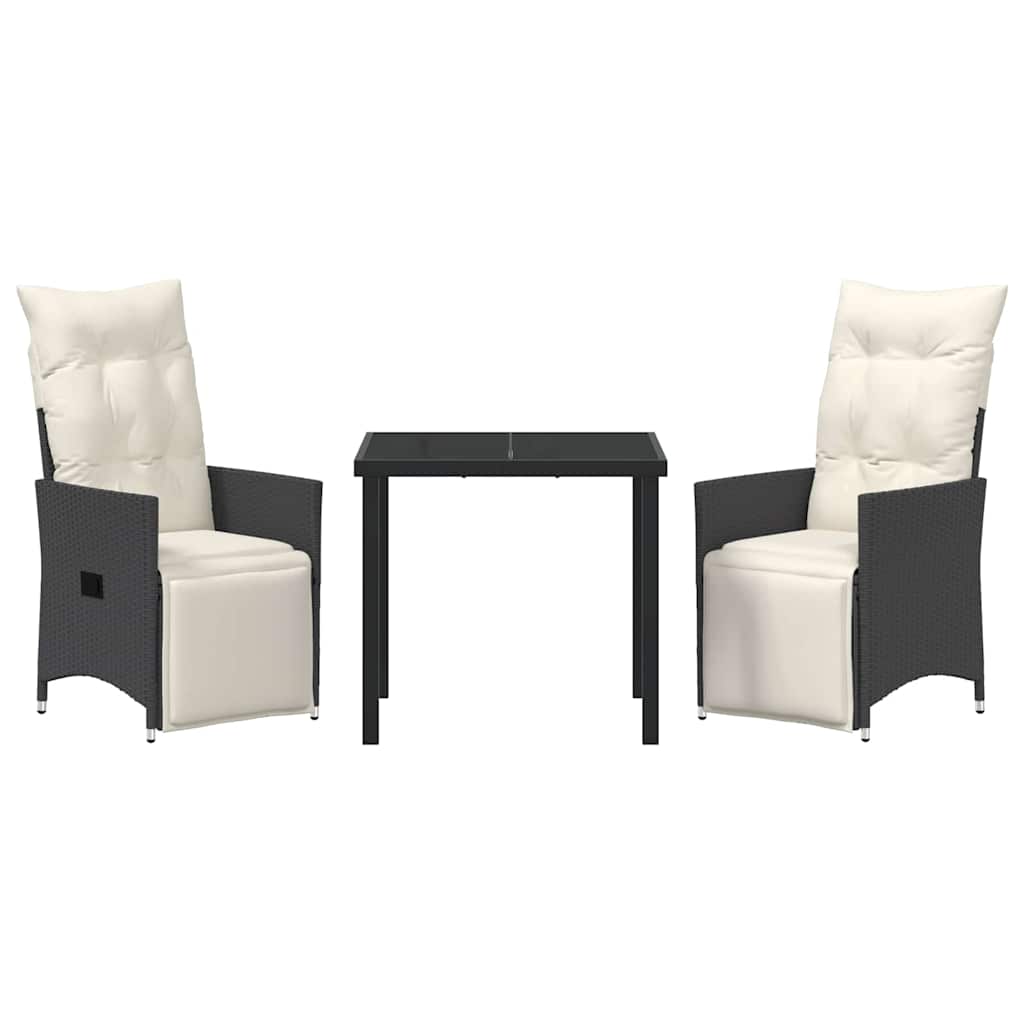 Set da Pranzo per Giardino con cuscino 3 pcs Nero Poly Rattan - homemem39