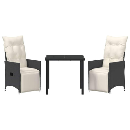 Set da Pranzo per Giardino con cuscino 3 pcs Nero Poly Rattan - homemem39