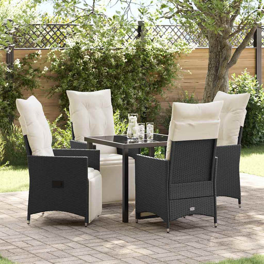 Set da Pranzo per Giardino con cuscino 5 pcs Nero Poly Rattan - homemem39