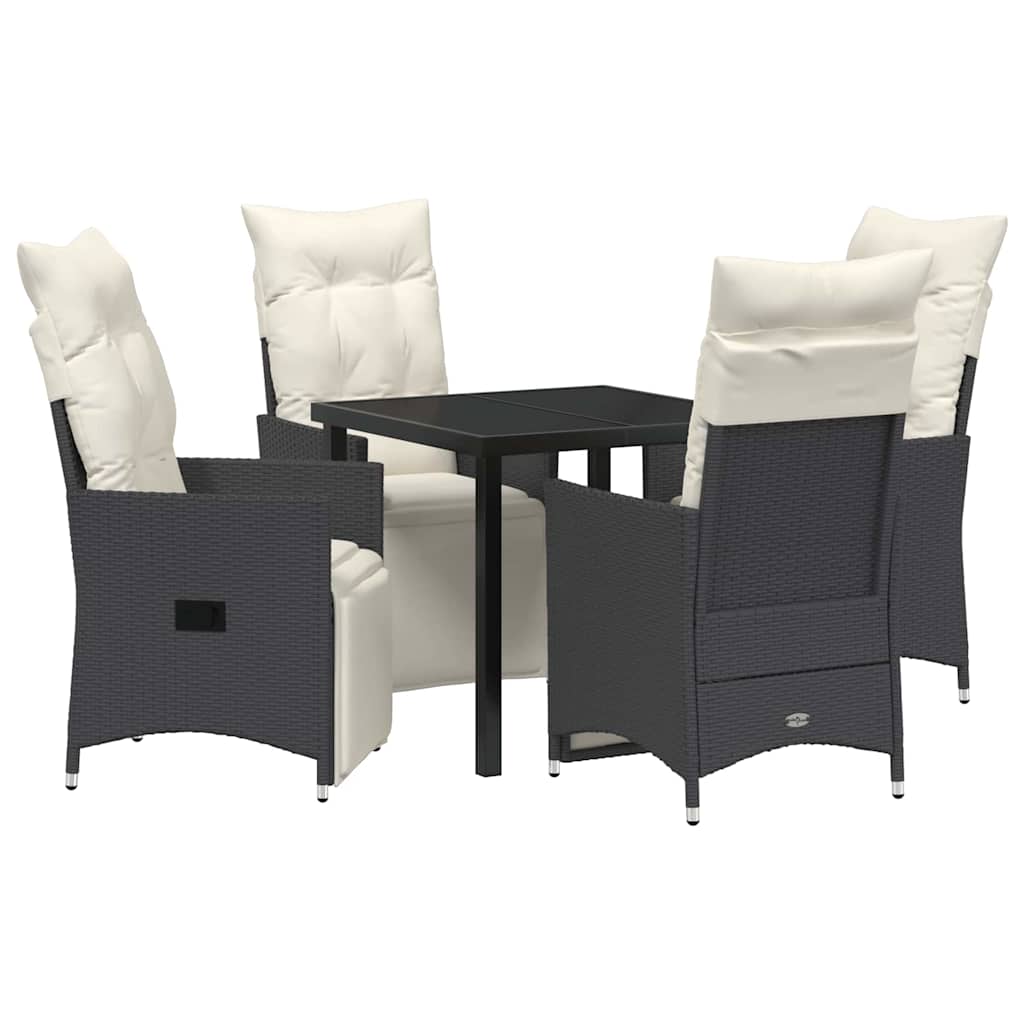 Set da Pranzo per Giardino con cuscino 5 pcs Nero Poly Rattan - homemem39