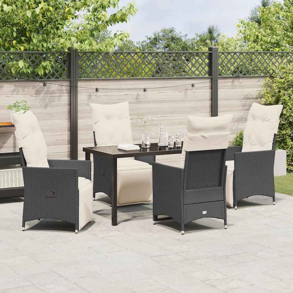 Set da Pranzo per Giardino con cuscino 5 pcs Nero Poly Rattan - homemem39