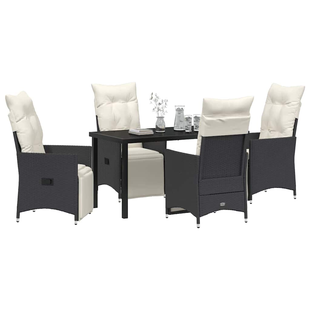 Set da Pranzo per Giardino con cuscino 5 pcs Nero Poly Rattan - homemem39