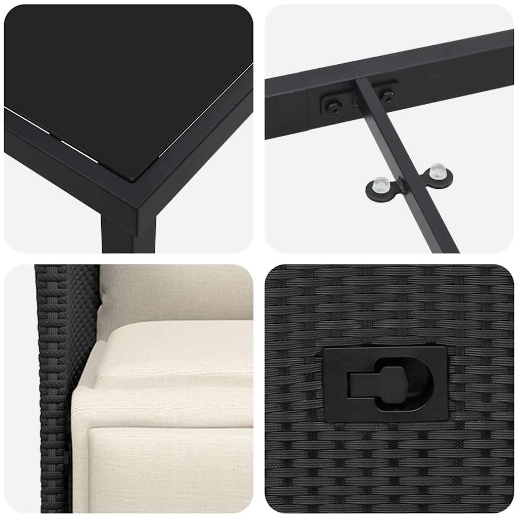 Set da Pranzo per Giardino con cuscino 5 pcs Nero Poly Rattan - homemem39