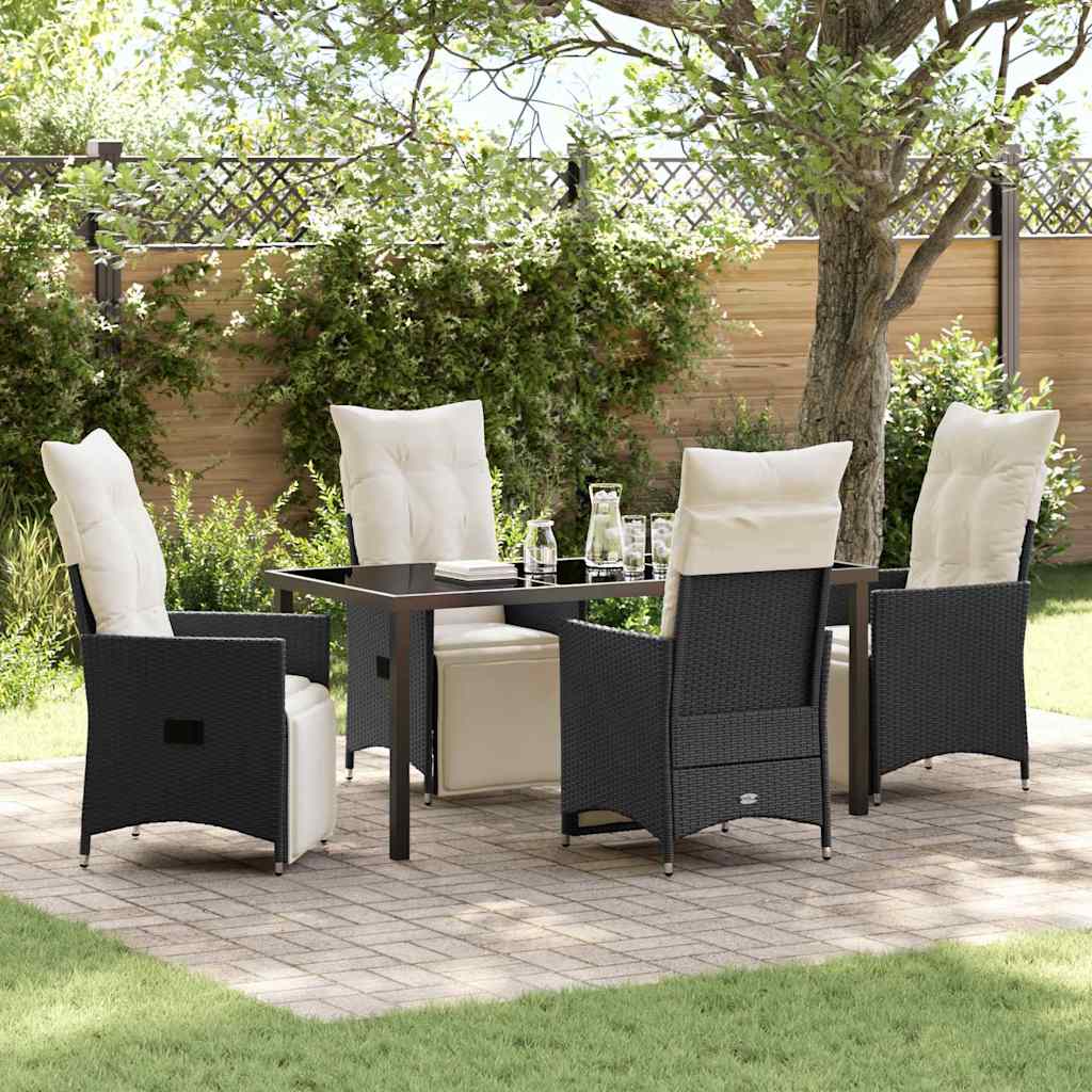 Set da Pranzo per Giardino con cuscino 5 pcs Nero Poly Rattan - homemem39