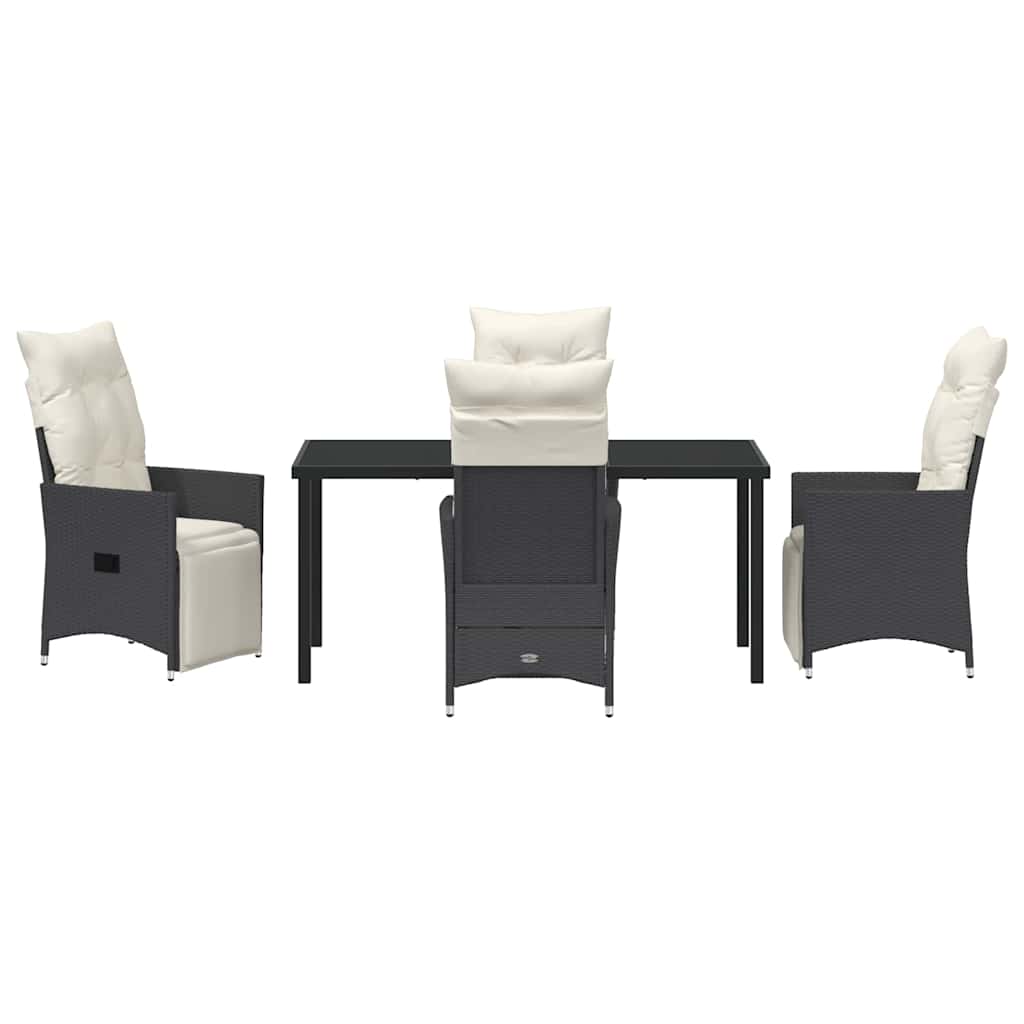 Set da Pranzo per Giardino con cuscino 5 pcs Nero Poly Rattan - homemem39