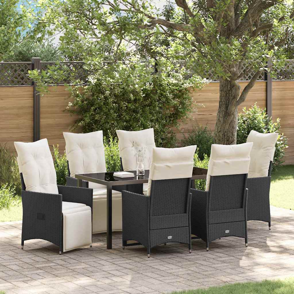 Set da Pranzo per Giardino con cuscino 7 pcs Nero Poly Rattan - homemem39