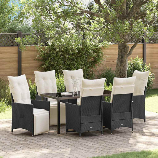 Set da Pranzo per Giardino con cuscino 7 pcs Nero Poly Rattan - homemem39