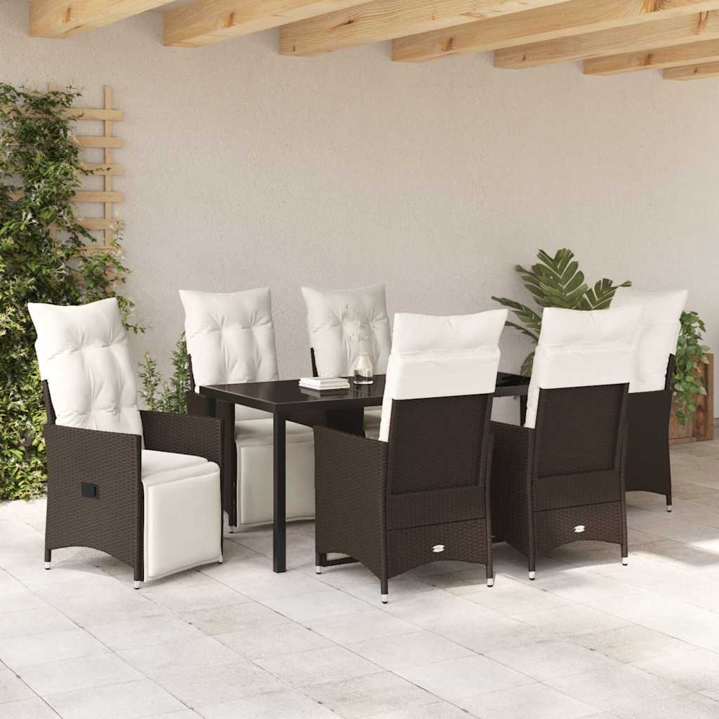 Set da Pranzo per Giardino 7 pcs Marrone Poly Rattan - homemem39