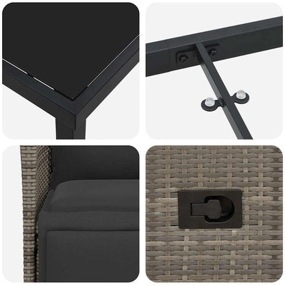 Set da Pranzo per Giardino con cuscino 3 pcs Grigio Poly Rattan - homemem39