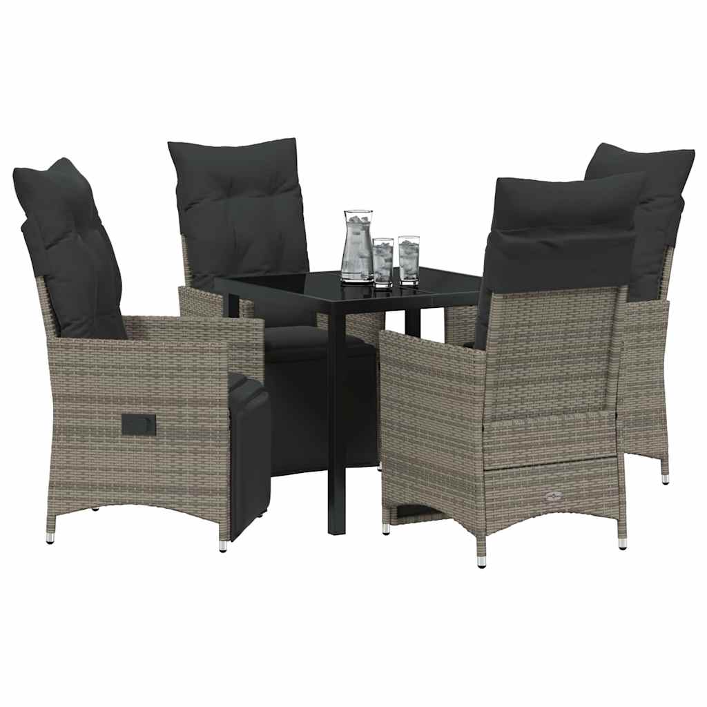 Set da Pranzo per Giardino con cuscino 5 pcs Grigio Poly Rattan - homemem39