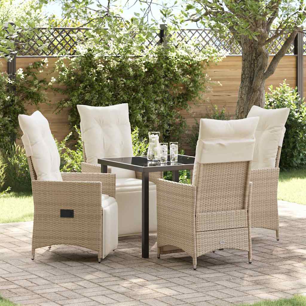 Set da Pranzo per Giardino con cuscino 5 pcs Beige Poly Rattan - homemem39