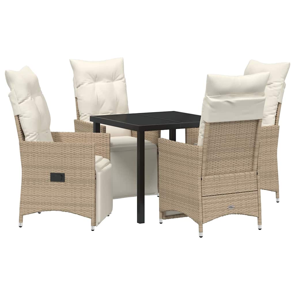 Set da Pranzo per Giardino con cuscino 5 pcs Beige Poly Rattan - homemem39