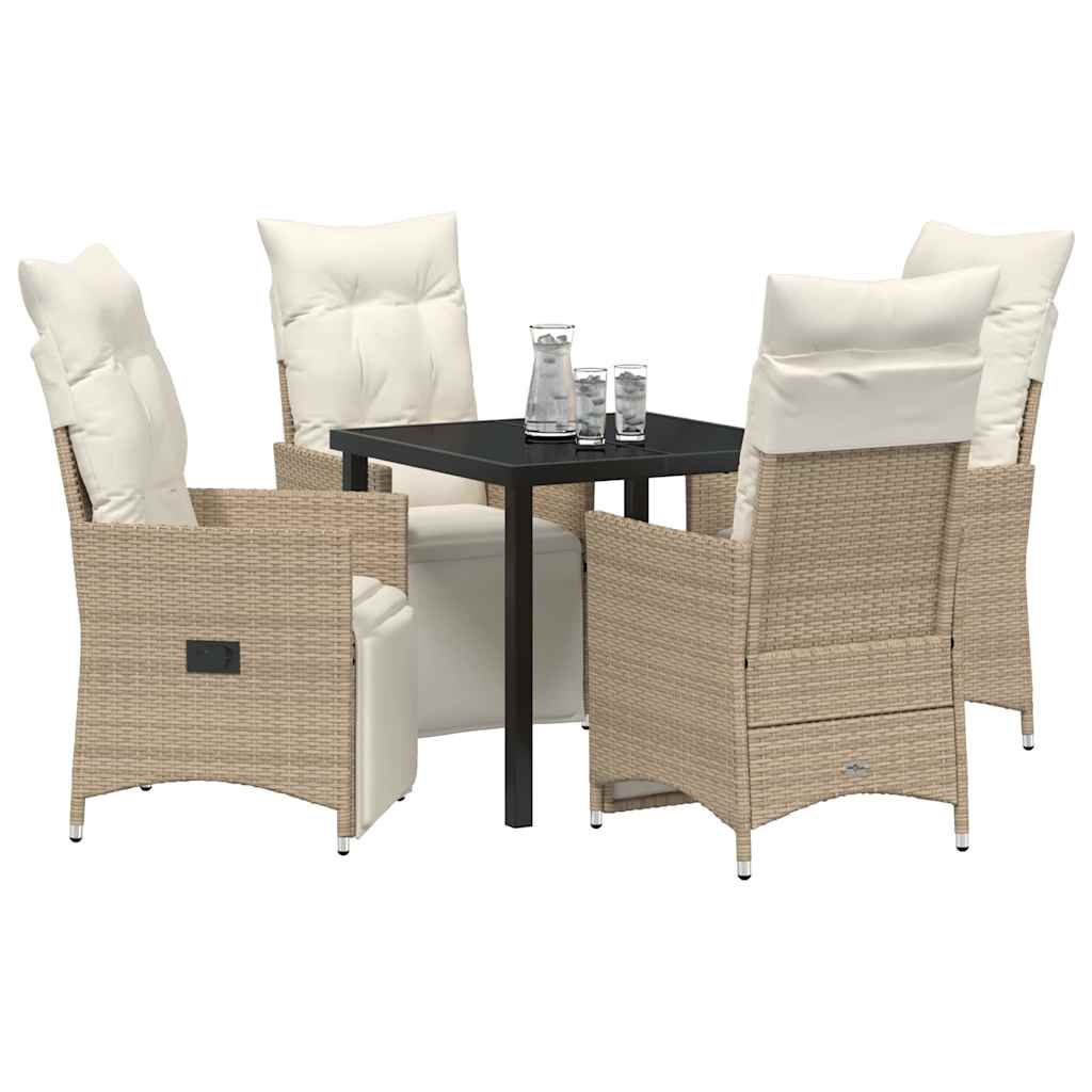 Set da Pranzo per Giardino con cuscino 5 pcs Beige Poly Rattan - homemem39