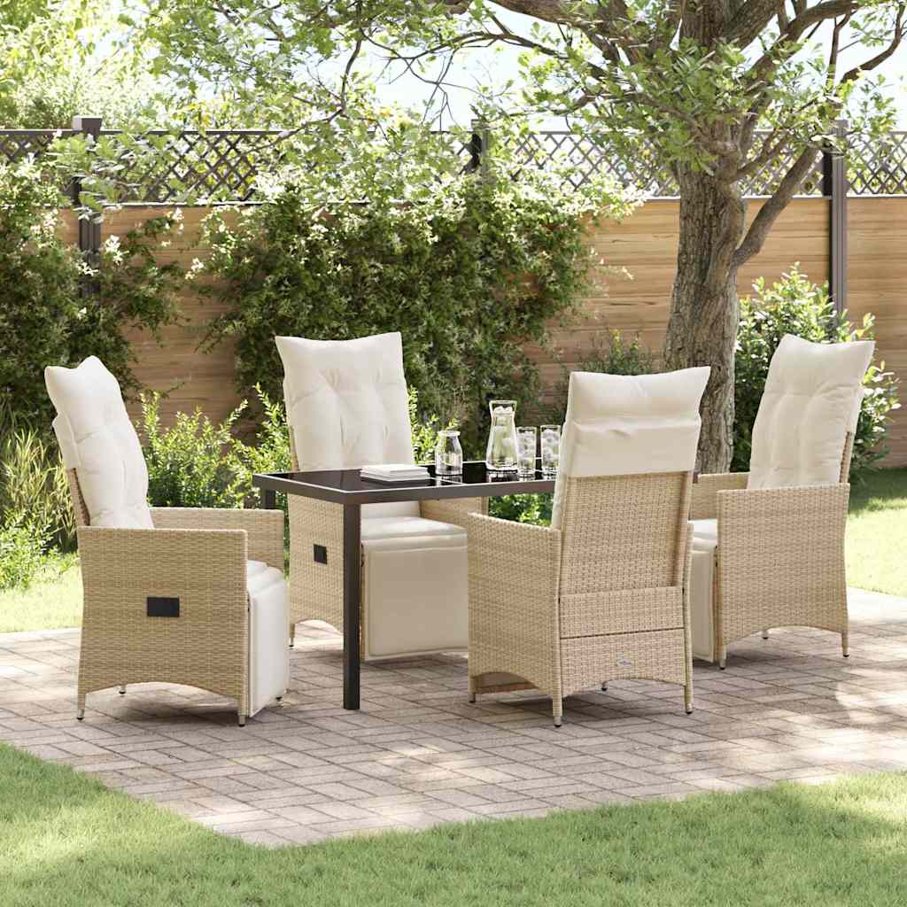 Set da Pranzo per Giardino con cuscino 5 pcs Beige Poly Rattan - homemem39