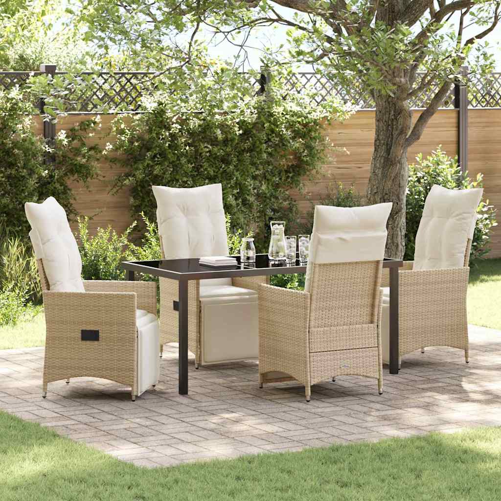 Set da Pranzo per Giardino con cuscino 5 pcs Beige Poly Rattan - homemem39