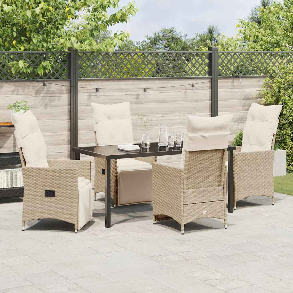 Set da Pranzo per Giardino con cuscino 5 pcs Beige Poly Rattan - homemem39