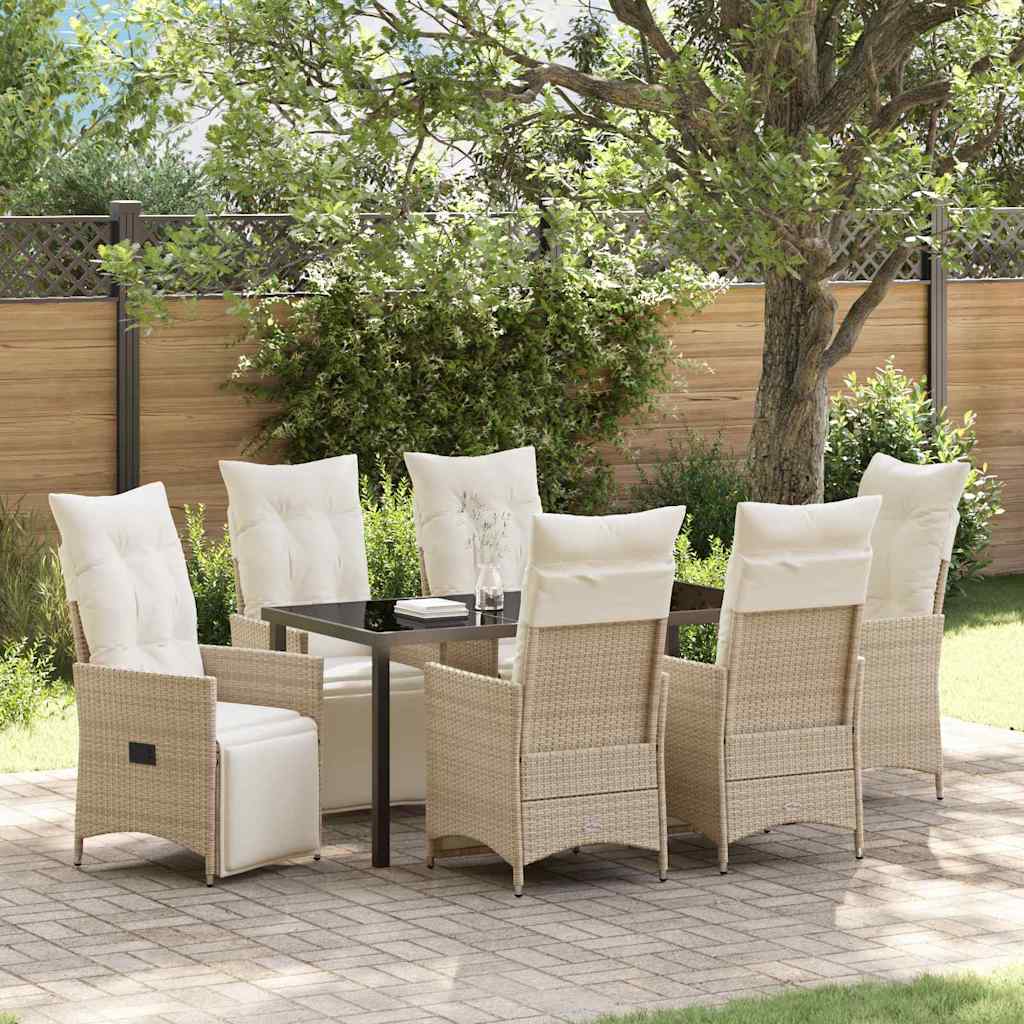 Set da Pranzo per Giardino con cuscino 7 pcs Beige Poly Rattan - homemem39