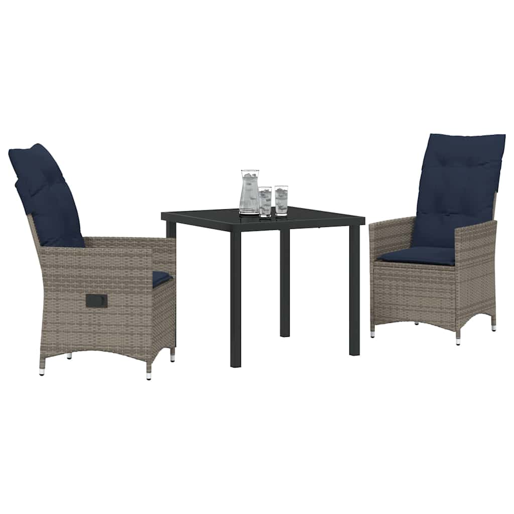 Set da Pranzo per Giardino 3 pcs Grigio polyrattan - homemem39