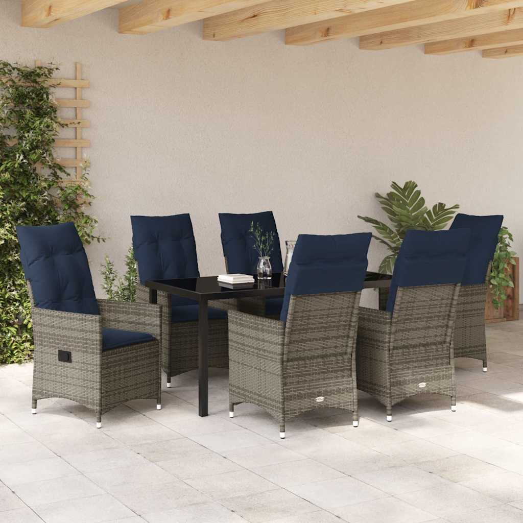 Set da Pranzo per Giardino 7 pcs Grigio polyrattan - homemem39