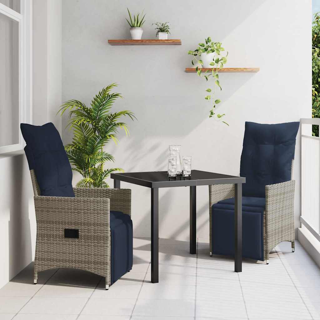 Set da Pranzo per Giardino 3 pcs Grigio polyrattan - homemem39