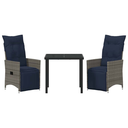 Set da Pranzo per Giardino 3 pcs Grigio polyrattan - homemem39