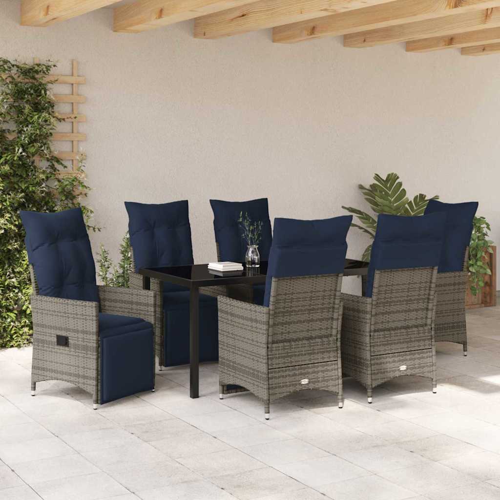 Set da Pranzo per Giardino 7 pcs Grigio polyrattan - homemem39