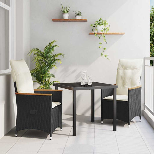 Set da Pranzo per Giardino con cuscino 3 pcs Nero Poly Rattan - homemem39