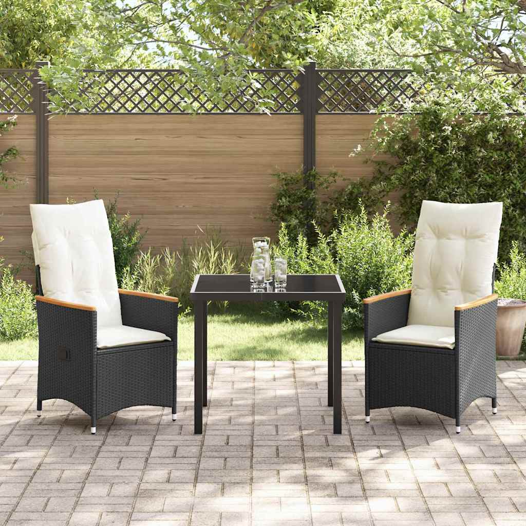 Set da Pranzo per Giardino con cuscino 3 pcs Nero Poly Rattan - homemem39
