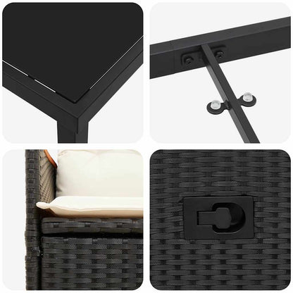 Set da Pranzo per Giardino con cuscino 5 pcs Nero Poly Rattan - homemem39